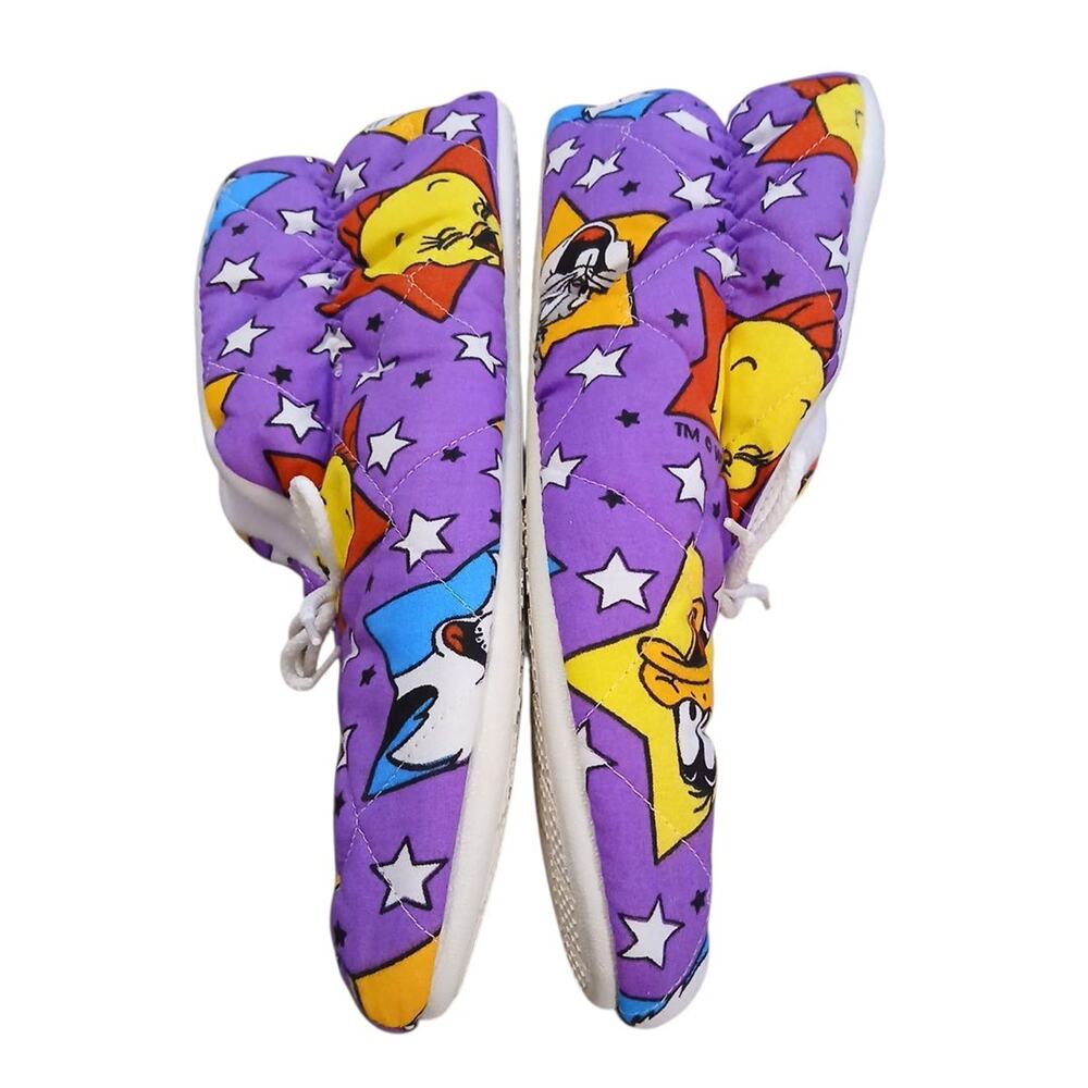 Vtg Looney Tunes Warner Bros Quilted Purple Slippers Shoes Bugs Tweety Daffy XL - Picture 5 of 9